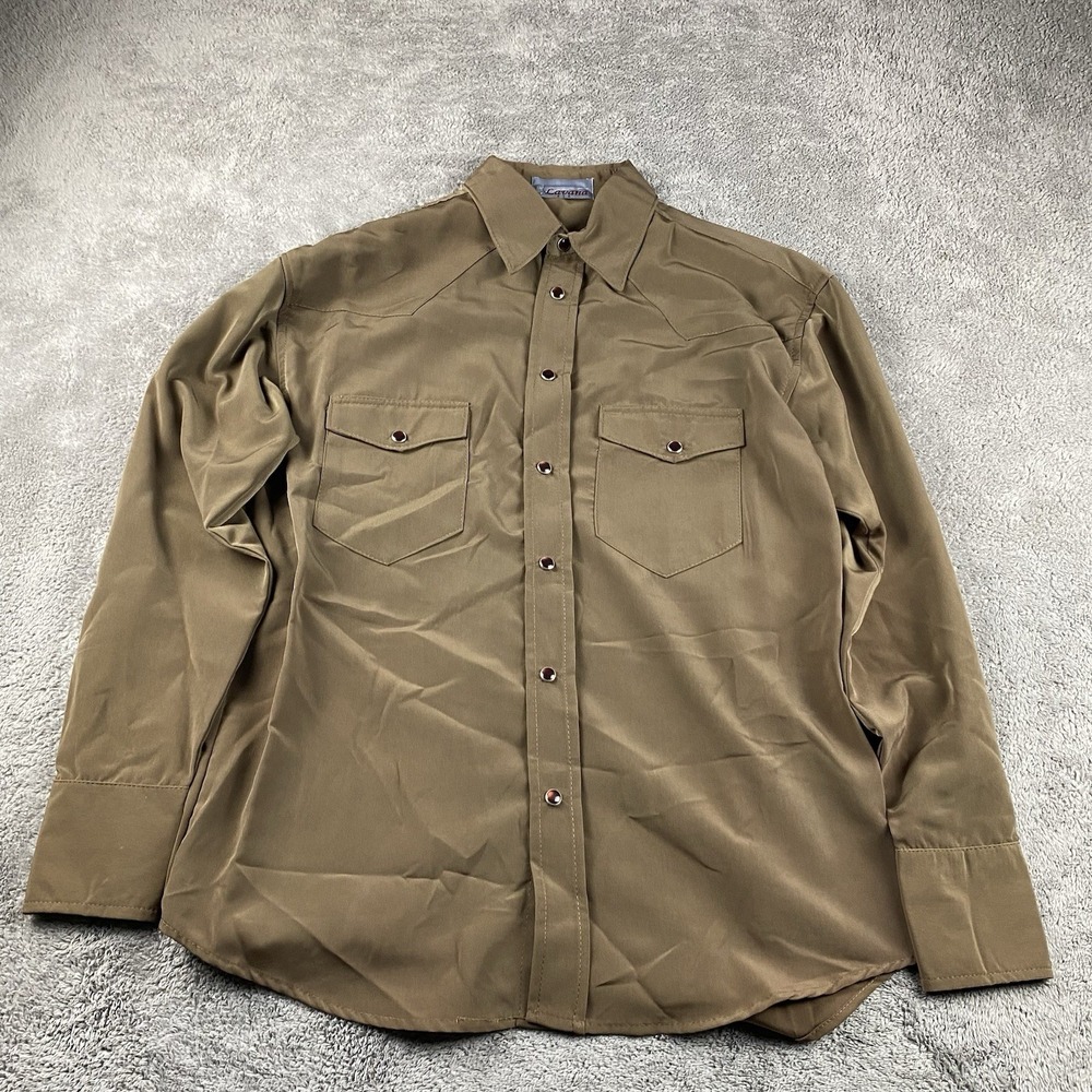 Lavana USA Dress Shirt Snap Buttons‎ Mens Small Brown Long Sleeve